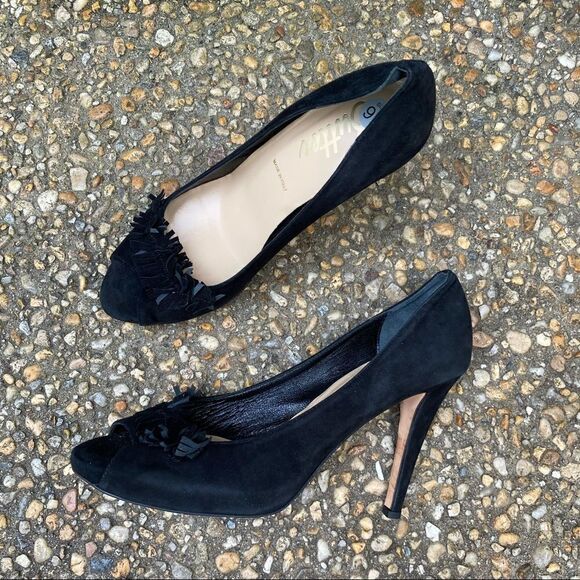 BUTTER Black Suede Peep Toe Stiletto Pumps 9.5 - Picture 2 of 7